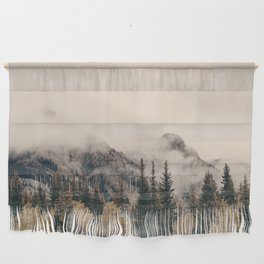 Banff national park foggy mountains and forest in Canada Wall Hanging