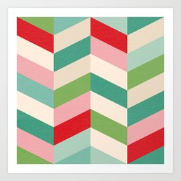 Festive Chevron Pattern Mini - Red, Green & Pink Art Print