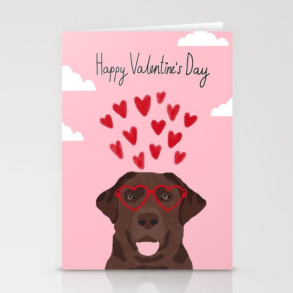 Chocolate Lab Love Heart Glasses Cute Pet Gifts Valentines Day Labrador Retriever Stationery Cards By Lablife