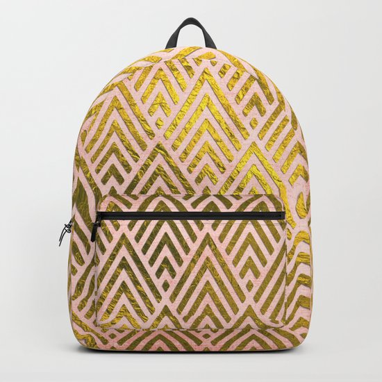 Gold foil triangles on pink - Elegant and luxury triangle pattern Backpack