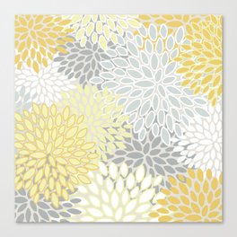 Floral Prints, Soft, Yellow and Gray, Modern Print Art Canvas Print