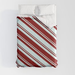 [ Thumbnail: Maroon & Light Cyan Colored Lines/Stripes Pattern Duvet Cover ]