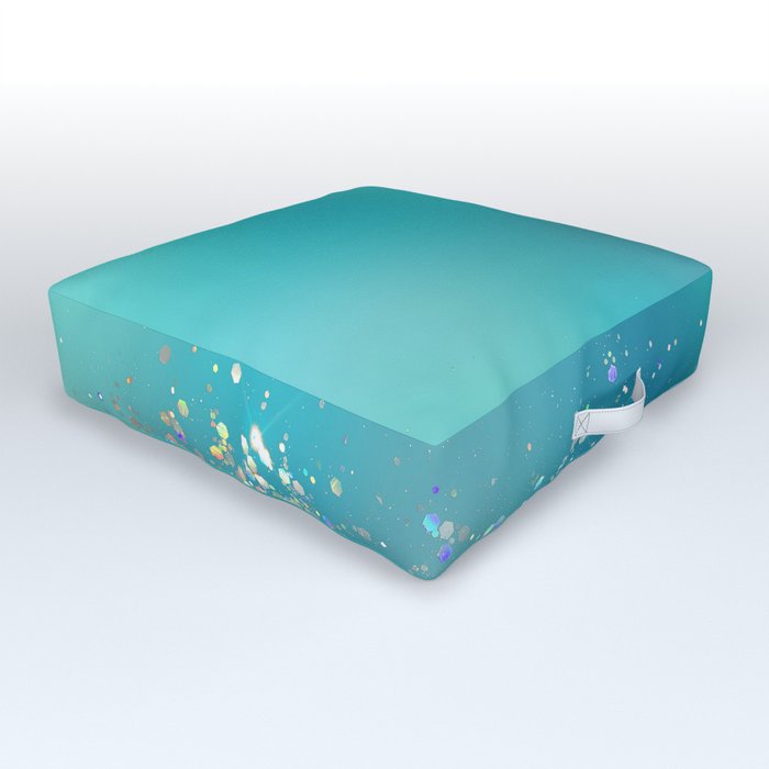 Teal Holographic Glitter Gradient Pretty Fancy Sparkling Outdoor Floor Cushion