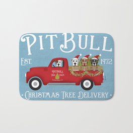 Pitbull Pit Bull Dog Christmas Tree Farm Vintage Red Truck  Bath Mat | Digital, Christmas, Pitbull, Holidays, Dog, Drawing, Treefarm, Redtruck, Vintagetruck 