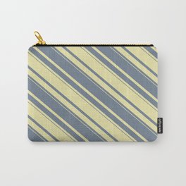 [ Thumbnail: Slate Gray & Pale Goldenrod Colored Stripes Pattern Carry-All Pouch ]