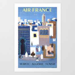 1952 Morocco Algeria Tunisia Air France Travel Poster Art Print