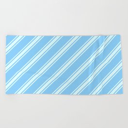 [ Thumbnail: Light Sky Blue and Light Cyan Colored Lines Pattern Beach Towel ]