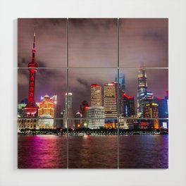China Photography - Beautiful City Lights Radiating From Shanghai Wood Wall Art