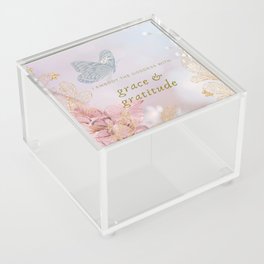Shimmering Pink and Gold Grace and Gratitude Embodiment Affirmation Acrylic Box