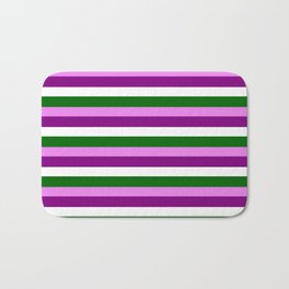 [ Thumbnail: Violet, Purple, White, and Dark Green Striped/Lined Pattern Bath Mat ]