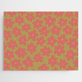 Sea of Flower Power - soft coral, mustard green Jigsaw Puzzle