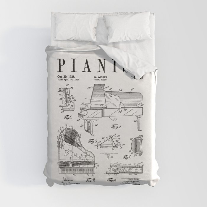 Grand Piano Old Vintage Patent Pianist Drawing Print Duvet Cover