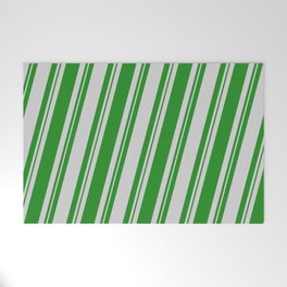 [ Thumbnail: Forest Green and Light Gray Colored Stripes Pattern Welcome Mat ]