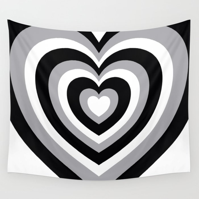 Hypnotic Black & White Hearts  Wall Tapestry