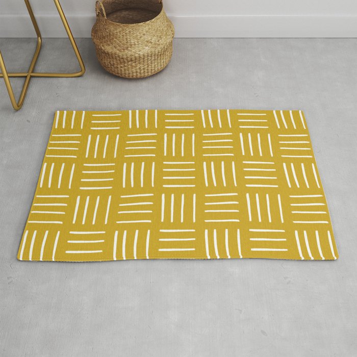 Minimalist Weave Grid Pattern (white/mustard yellow) Rug