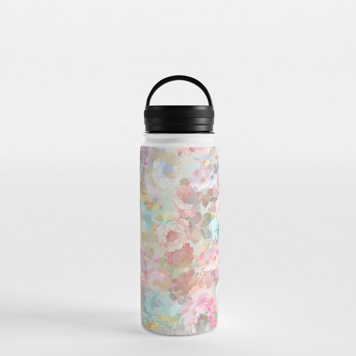 Shabby vintage pink baby blue watercolor floral Water Bottle