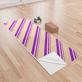 [ Thumbnail: Dark Violet and Tan Colored Stripes/Lines Pattern Yoga Towel ]