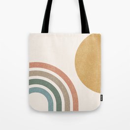 Mid Century Colorful Sun & Rainbow Tote Bag