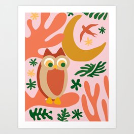 Matisse Style Great Horned Owl | Pastel Art Art Print