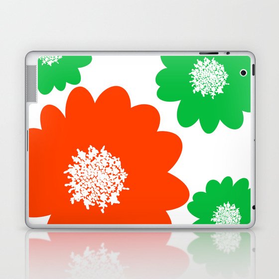 Retro Modern Italian Summer Flowers Red And Green Laptop & iPad Skin