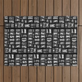 Black and White Wood Print Block Alphabet Outdoor Rug