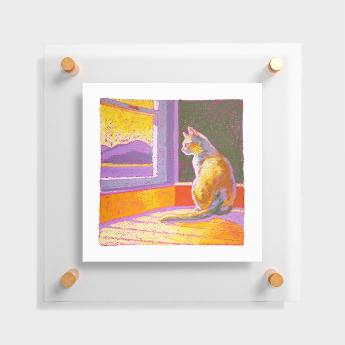 Sun Cat V2 | Interior Oil Pastel Cat Drawing | Warm, Vibrant Colors Floating Acrylic Print