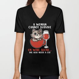 Funny Cat And Wine Saying Womens V Neck T Shirt