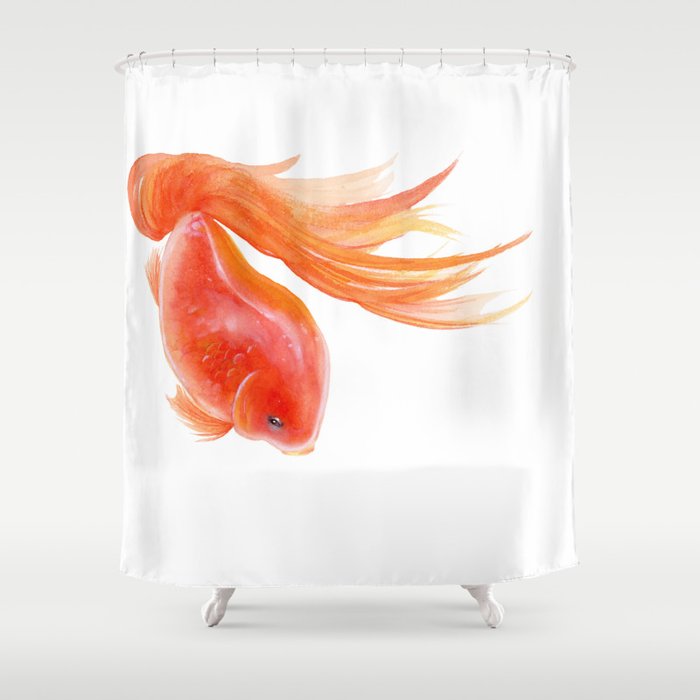 Goldfish , Gold Fish, Yellow Goldfish , watercolor painting by Suisai Genki Shower Curtain