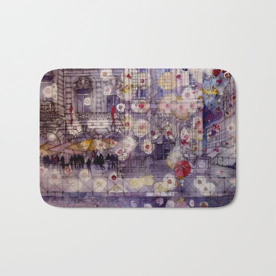 Girl with a red umbrella Bath Mat