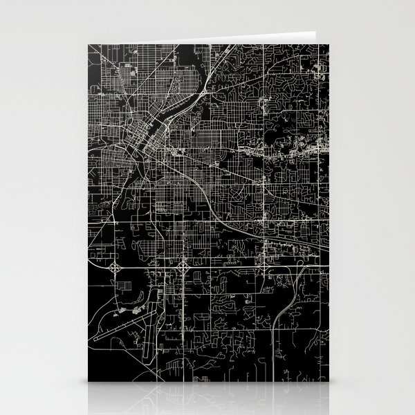 Rockford USA - Black and White City Map - Dark Aesthetic Stationery Cards