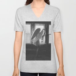 Caught Her Sneaking Out the Bathroom Window female angel black and white photograph - photography - photographs wall decor V Neck T Shirt