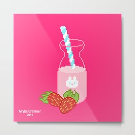 Strawberry Milk Metal Print | Milk, Bunny, Straw, Strawberry, Strawberrymilk, Cute, Pink, Graphicdesign, Digital 