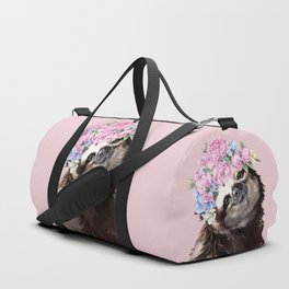 Gorgeous Sloth with Flower Crown in Pink Duffle Bag