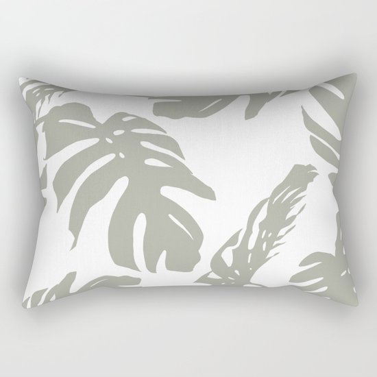 Simply Retro Gray Palm Leaves on White Rectangular Pillow
