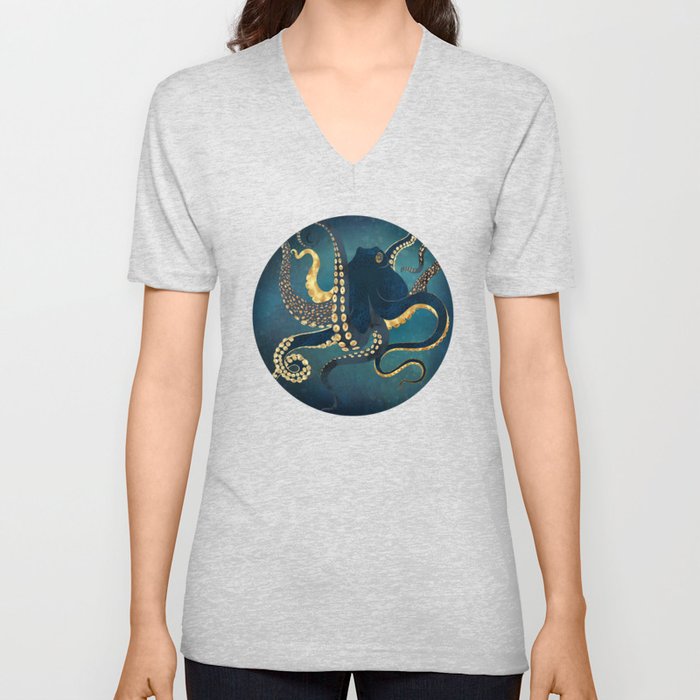 Metallic Octopus IV V Neck T Shirt