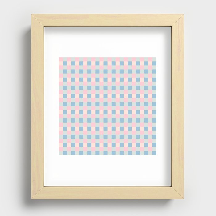Pink Gray Peach Blue French Checkered Pattern Recessed Framed Print