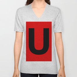Letter U (Black & Red) V Neck T Shirt