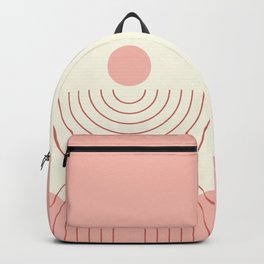 Geometric Lines in Pastel Pink Peach (Rainbow and Sun Abstraction) Backpack