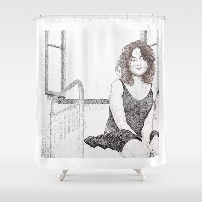 closed eyes - woman dotwork portrait Shower Curtain