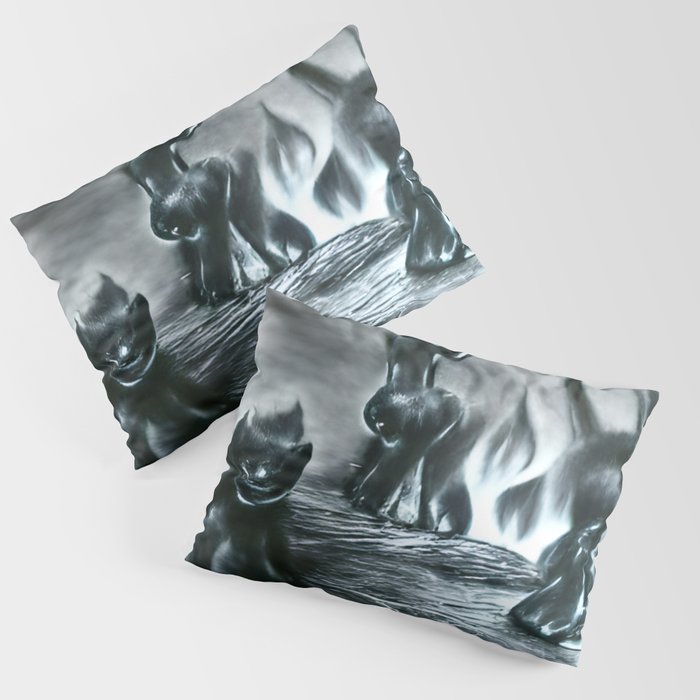 Black kittens playing in hell Pillow Sham