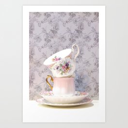 Rosebud Pink Teacups Art Print