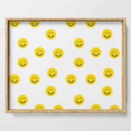 Smiley faces white yellow happy simple smiley pattern smile face kids nursery boys girls decor Serving Tray