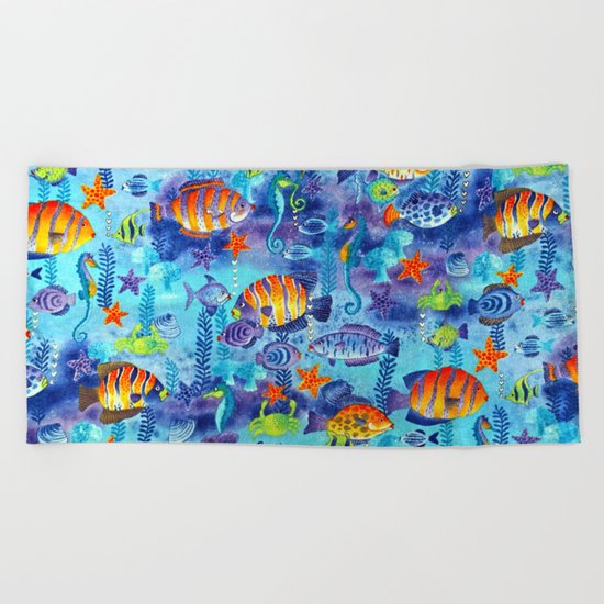 Underwater cartoon cute pattern Beach Towel