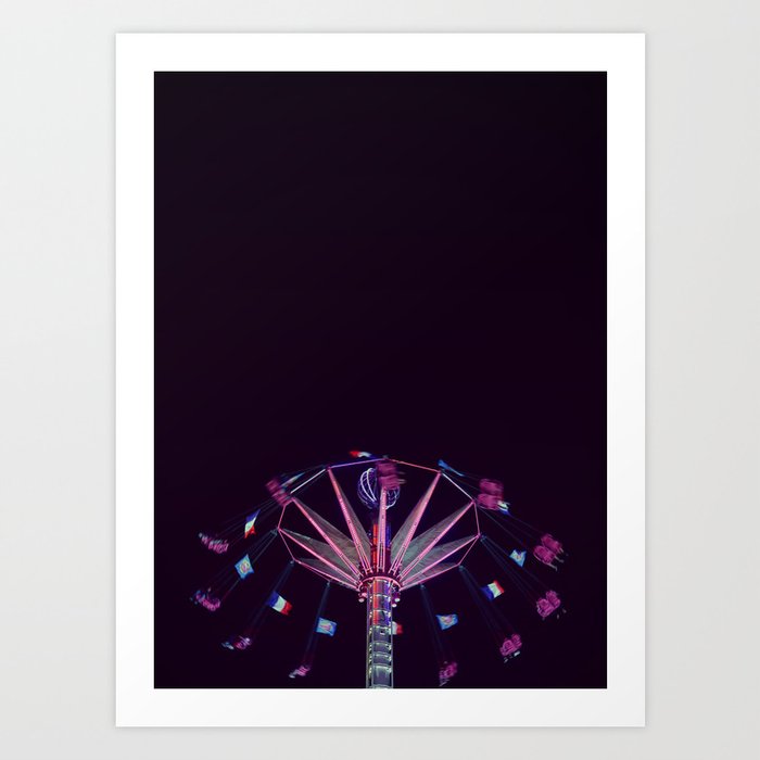 Flying chairs ride at night Art Print
