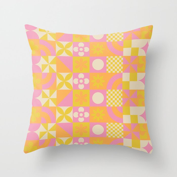 Groovy Geometrics - Pink & Yellow Throw Pillow
