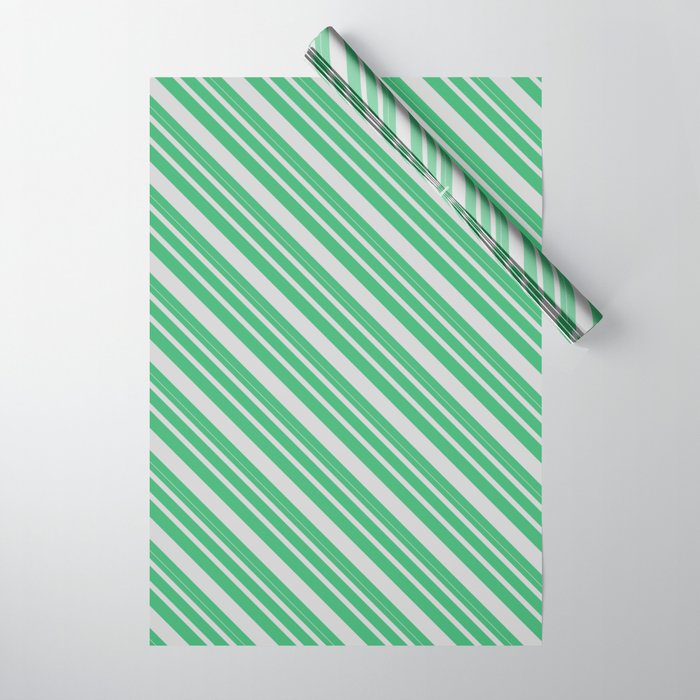 Sea Green and Light Grey Colored Lines Pattern Wrapping Paper