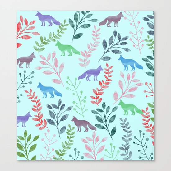 Watercolor Floral & Fox Canvas Print