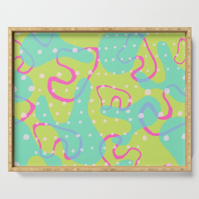 Pink Green and Blue Organic Shape Pattern Serving Tray