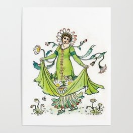 Vintage Daisy Lady Goddess Poster