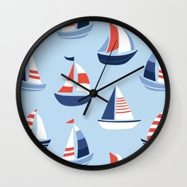 Sailboats in the distance - Blue and Orange Wall Clock